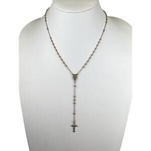 Dyadema Italy Vermeil Sterling Silver Dainty Rosary Cross Necklace 18"